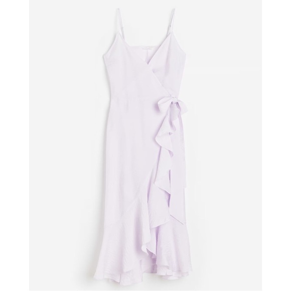 H&M Flounce Trimmed Wrap Dress in Lilac XL Low Cut V-Neck Midi - Picture 1 of 6